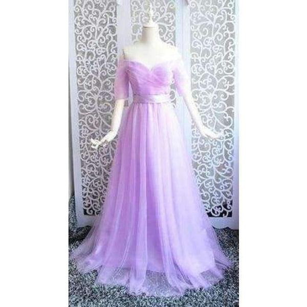 Planet Gates V2 Light / 2 Black Purple Red Gray Cheap Bridesmaid Dresses A-Line Off the Shoulder Half Sleeve Wedding party dress SW0035