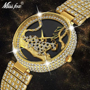 Planet Gates V278-1 Women Luxury Brand Style  Fashion Black Leopard Gold Watch Diamond Womens Watches Top Brand Female Wrist Watch