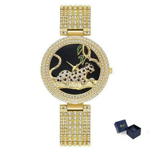 Planet Gates V278-1 Women Luxury Brand Style  Fashion Black Leopard Gold Watch Diamond Womens Watches Top Brand Female Wrist Watch