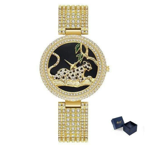 Planet Gates V278-1 Women Luxury Brand Style  Fashion Black Leopard Gold Watch Diamond Womens Watches Top Brand Female Wrist Watch