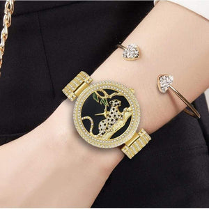 Planet Gates V278-1 Women Luxury Brand Style  Fashion Black Leopard Gold Watch Diamond Womens Watches Top Brand Female Wrist Watch