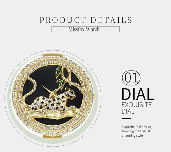 Planet Gates V278-1 Women Luxury Brand Style  Fashion Black Leopard Gold Watch Diamond Womens Watches Top Brand Female Wrist Watch