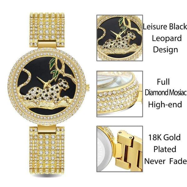 Women Luxury Brand Style  Fashion Black Leopard Gold Watch Diamond Womens Watches Top Brand Female Wrist Watch - Planet Gates