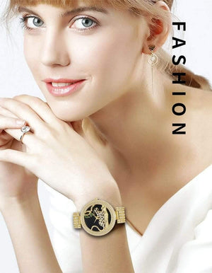 Planet Gates V278-1 Women Luxury Brand Style  Fashion Black Leopard Gold Watch Diamond Womens Watches Top Brand Female Wrist Watch