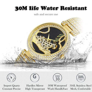 Planet Gates V278-1 Women Luxury Brand Style  Fashion Black Leopard Gold Watch Diamond Womens Watches Top Brand Female Wrist Watch