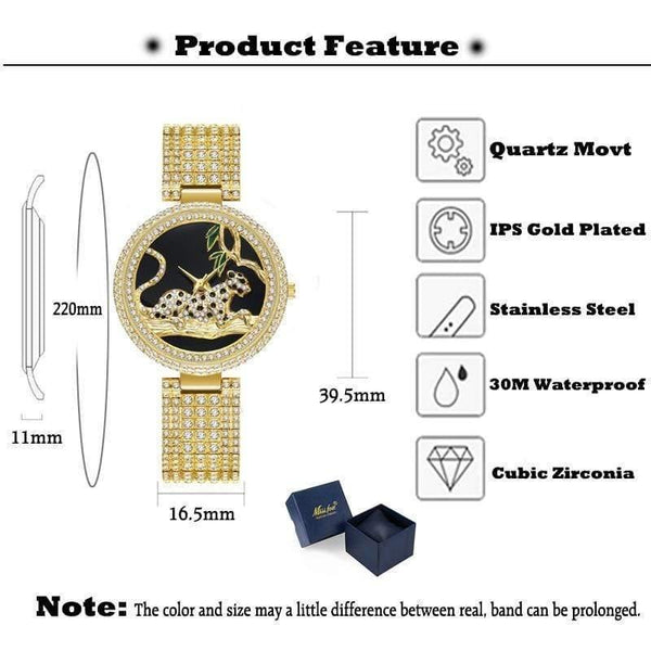 Planet Gates V278-1 Women Luxury Brand Style  Fashion Black Leopard Gold Watch Diamond Womens Watches Top Brand Female Wrist Watch
