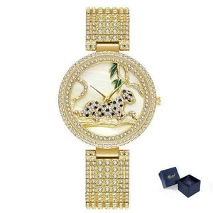 Planet Gates V278-2 Women Luxury Brand Style  Fashion Black Leopard Gold Watch Diamond Womens Watches Top Brand Female Wrist Watch