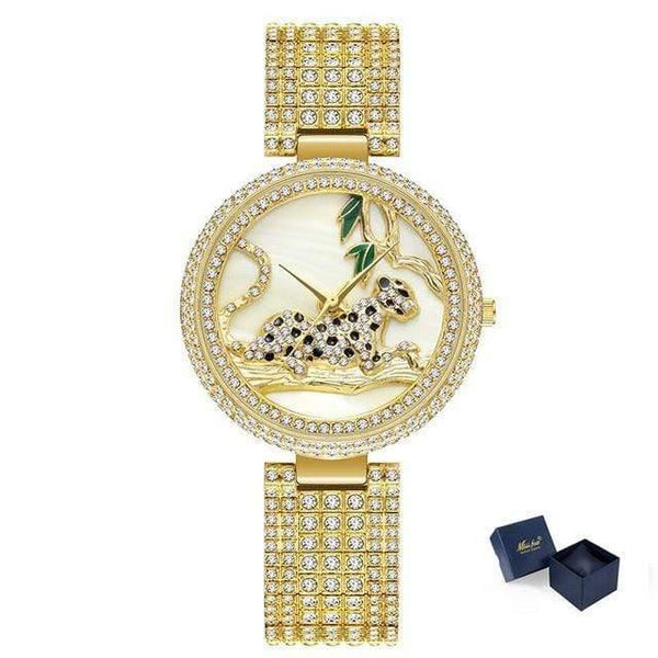 Planet Gates V278-2 Women Luxury Brand Style  Fashion Black Leopard Gold Watch Diamond Womens Watches Top Brand Female Wrist Watch