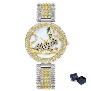 Planet Gates V278-3 Women Luxury Brand Style  Fashion Black Leopard Gold Watch Diamond Womens Watches Top Brand Female Wrist Watch