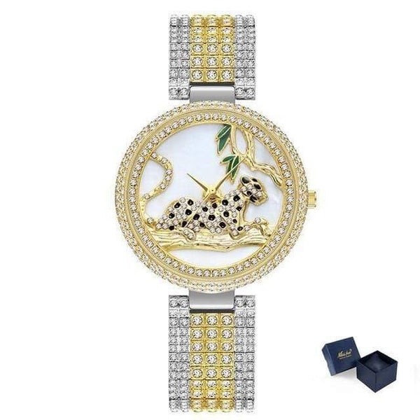 Planet Gates V278-3 Women Luxury Brand Style  Fashion Black Leopard Gold Watch Diamond Womens Watches Top Brand Female Wrist Watch