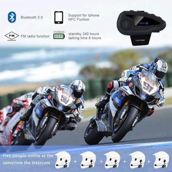 Planet Gates V8 Intercom 5-Way Bluetooth Motorcycle Equipment Helmet Headset FM Stereo MP3 NFC Remote Control Support Smart Phone