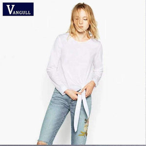 Planet Gates Vangull Women cotton embroidery white blouse O- neck bow back flowers embroidered shirt 2018 Summer Casual Shirts female tops