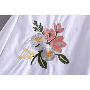 Planet Gates Vangull Women cotton embroidery white blouse O- neck bow back flowers embroidered shirt 2018 Summer Casual Shirts female tops
