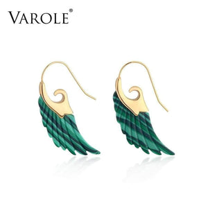 Planet Gates VAROLE Colorful Natural Stone Feather design Dangle Earrings Unique Gold Color Long Drop Earrings For Women Earings Brincos