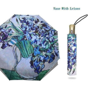Planet Gates vase with lrises / China Folding Umbrella Female Windproof Paraguas Van Gogh Oil Painting Umbrella Rain Women Quality Umbrellas UBY01