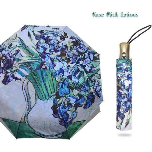 Planet Gates vase with lrises / China Folding Umbrella Female Windproof Paraguas Van Gogh Oil Painting Umbrella Rain Women Quality Umbrellas UBY01
