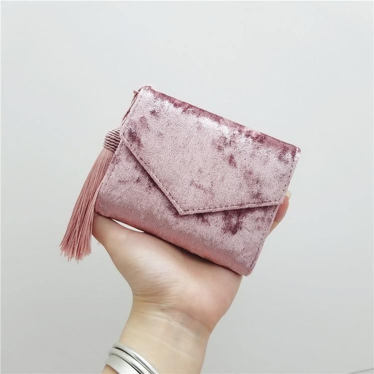 Planet Gates Velvet Envelope Tassel Small Women Wallet Trifold Mini Women Clutch Purse Brand Short Designed Ladies Wallet Card Holders