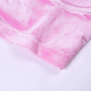 Planet Gates Velvet Sexy Autumn 2 Piece Set Women Pink Crop Strap Tops Pocket Elastic Waist Pants Female 2018 New Arrivals Tracksuit