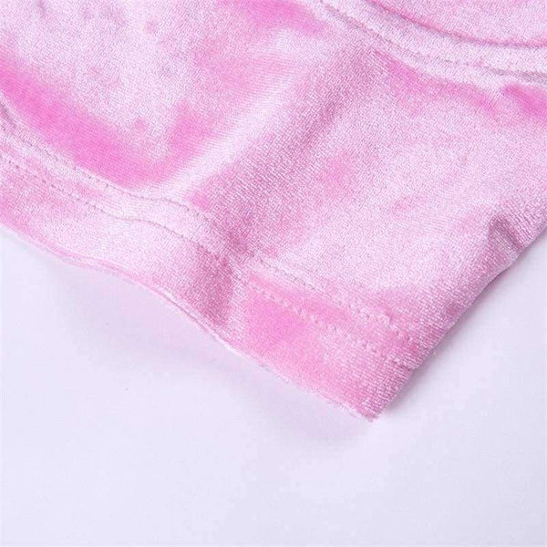 Planet Gates Velvet Sexy Autumn 2 Piece Set Women Pink Crop Strap Tops Pocket Elastic Waist Pants Female 2018 New Arrivals Tracksuit