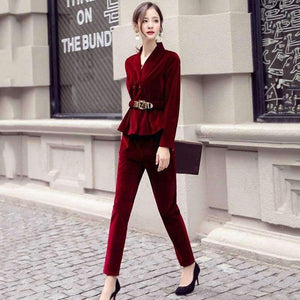 Planet Gates Velvet suit female 2018 spring and autumn new  long-sleeved casual large size corduroy suit two-piece /set