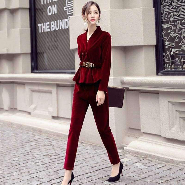 Planet Gates Velvet suit female 2018 spring and autumn new  long-sleeved casual large size corduroy suit two-piece /set