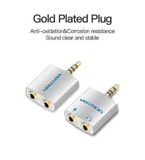 Planet Gates Vention 3.5mm Earphone Audio Splitter Connecter Adapter with mic 1 Male to 2 Female Audio Adapter For Headphone PC Mobile Phone