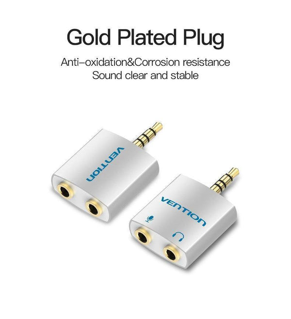 Planet Gates Vention 3.5mm Earphone Audio Splitter Connecter Adapter with mic 1 Male to 2 Female Audio Adapter For Headphone PC Mobile Phone