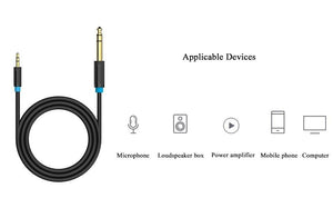 Planet Gates Vention 3.5mm to 6.35mm Adapter Aux Cable for Mixer Amplifier Gold Plated 3.5 Jack to 6.5 Jack 0.5m 3m 5m Aux Cabo Male to Male