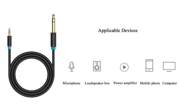Planet Gates Vention 3.5mm to 6.35mm Adapter Aux Cable for Mixer Amplifier Gold Plated 3.5 Jack to 6.5 Jack 0.5m 3m 5m Aux Cabo Male to Male