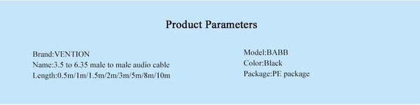Planet Gates Vention 3.5mm to 6.35mm Adapter Aux Cable for Mixer Amplifier Gold Plated 3.5 Jack to 6.5 Jack 0.5m 3m 5m Aux Cabo Male to Male