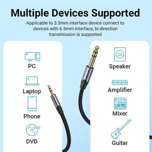 Planet Gates Vention 3.5mm to 6.35mm Adapter Aux Cable for Mixer Amplifier Gold Plated 3.5 Jack to 6.5 Jack 0.5m 3m 5m Aux Cabo Male to Male