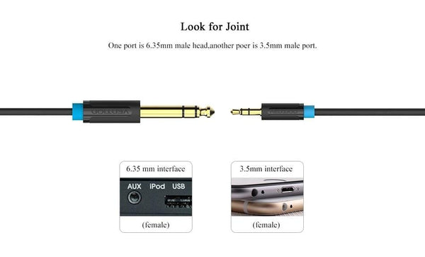 Planet Gates Vention 3.5mm to 6.35mm Adapter Aux Cable for Mixer Amplifier Gold Plated 3.5 Jack to 6.5 Jack 0.5m 3m 5m Aux Cabo Male to Male