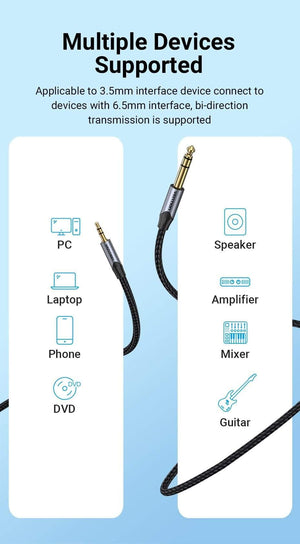 Planet Gates Vention 3.5mm to 6.35mm Adapter Aux Cable for Mixer Amplifier Gold Plated 3.5 Jack to 6.5 Jack 0.5m 3m 5m Aux Cabo Male to Male