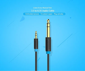 Planet Gates Vention 3.5mm to 6.35mm Adapter Aux Cable for Mixer Amplifier Gold Plated 3.5 Jack to 6.5 Jack 0.5m 3m 5m Aux Cabo Male to Male