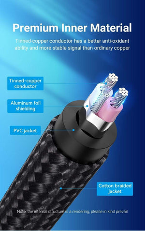 Planet Gates Vention 3.5mm to 6.35mm Adapter Aux Cable for Mixer Amplifier Gold Plated 3.5 Jack to 6.5 Jack 0.5m 3m 5m Aux Cabo Male to Male