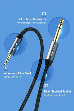 Planet Gates Vention 3.5mm to 6.35mm Adapter Aux Cable for Mixer Amplifier Gold Plated 3.5 Jack to 6.5 Jack 0.5m 3m 5m Aux Cabo Male to Male