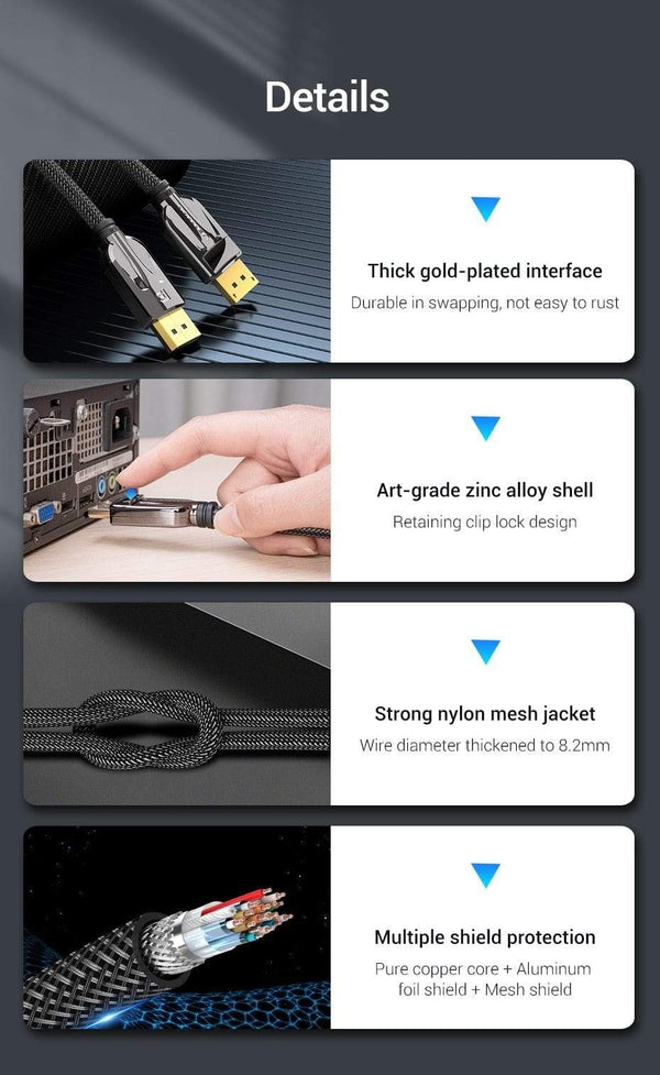 Planet Gates Vention DisplayPort 1.4 Cable 8K 60Hz 4K HDR 165Hz Display Port Audio Cable for Video PC Laptop TV Display Port 1.4 DP Cable 1.2