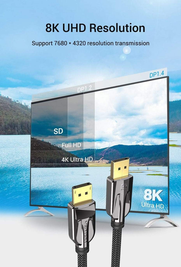 Planet Gates Vention DisplayPort 1.4 Cable 8K 60Hz 4K HDR 165Hz Display Port Audio Cable for Video PC Laptop TV Display Port 1.4 DP Cable 1.2