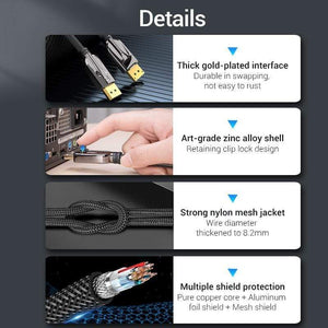 Planet Gates Vention DisplayPort 1.4 Cable 8K 60Hz 4K HDR 165Hz Display Port Audio Cable for Video PC Laptop TV Display Port 1.4 DP Cable 1.2