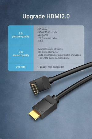 Planet Gates Vention HDMI Cable 4K HDMI 2.0 Cable HDMI 90/270 Degree Angle Adapter for Apple TV PS4 Splitter Video Audio 90 Degree HDMI Cable