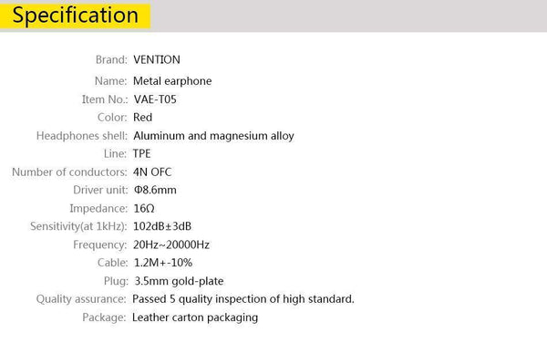 Planet Gates Vention In Ear Earphone Metal Noise Cancelling In-Ear Earpiece with Microphone for iphone Xiaomi Samsung Huawei LG Mobile Phone