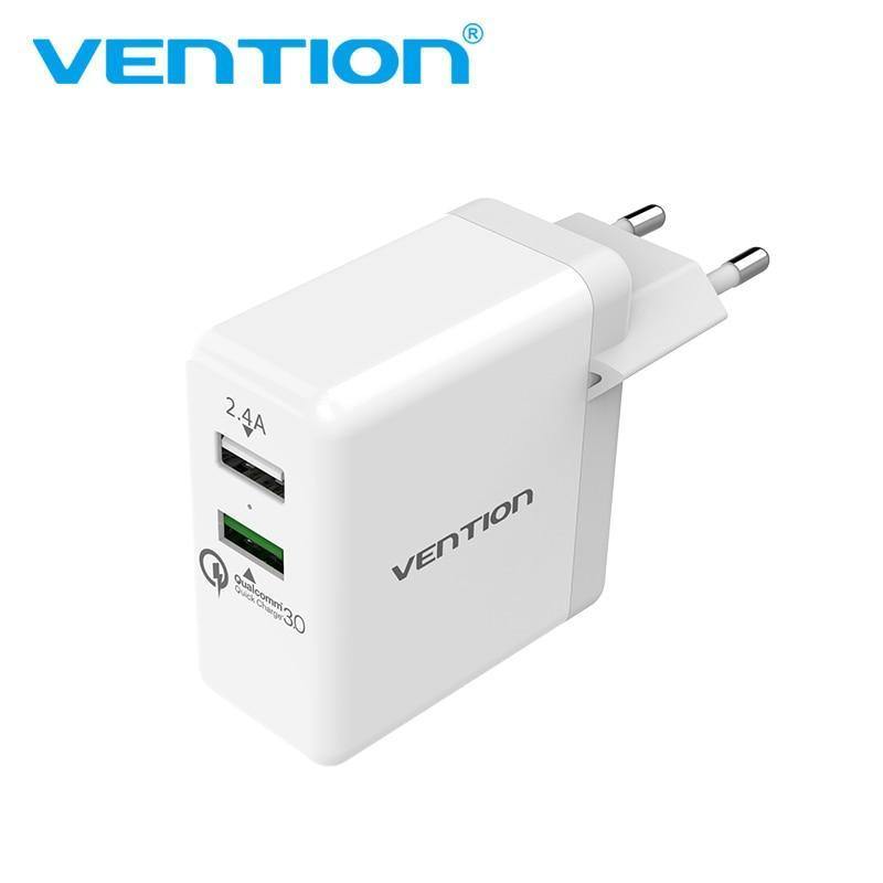 Planet Gates Vention Quick Charger 3.0 2 port USB Charger EU Plug White Mobile Phone Charger For XiaoMi HTC Google QC3.0 Fast Wall Charger