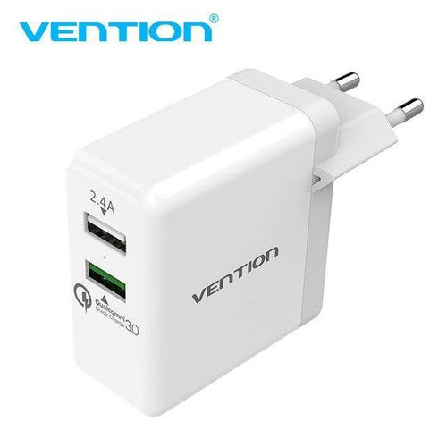 Planet Gates Vention Quick Charger 3.0 2 port USB Charger EU Plug White Mobile Phone Charger For XiaoMi HTC Google QC3.0 Fast Wall Charger