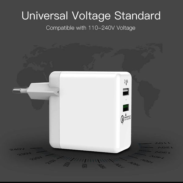 Planet Gates Vention Quick Charger 3.0 2 port USB Charger EU Plug White Mobile Phone Charger For XiaoMi HTC Google QC3.0 Fast Wall Charger