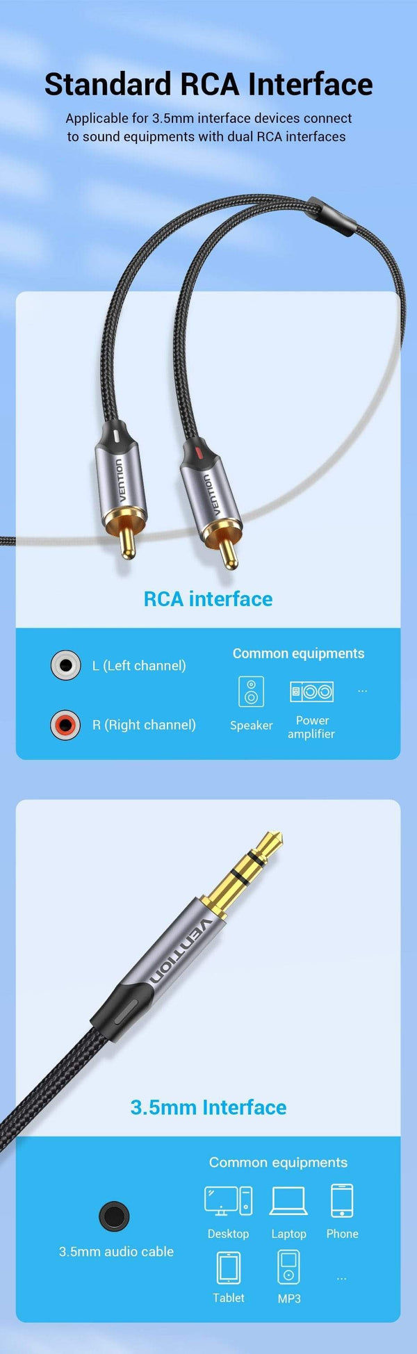 Planet Gates Vention RCA Cable 3.5mm to 2RCA Splitter RCA Jack 3.5 Cable RCA Audio Cable for Smartphone Amplifier Home Theater AUX Cable RCA