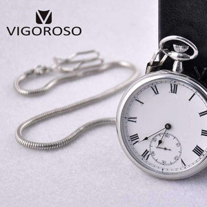 Planet Gates VIGOROSO Reloj de bolsillo mecánico de acero inoxidable, de lujo, resistente al agua, con subesfera y esqueleto, estilo antiguo vintage.