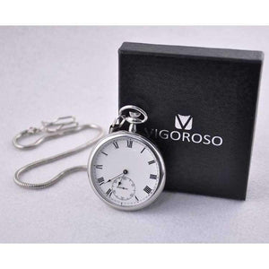 Planet Gates VIGOROSO Reloj de bolsillo mecánico de acero inoxidable, de lujo, resistente al agua, con subesfera y esqueleto, estilo antiguo vintage.