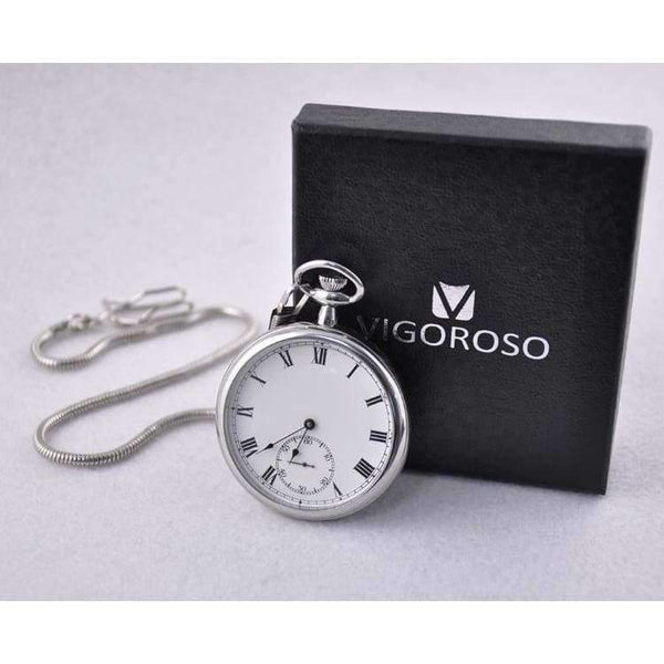 Planet Gates VIGOROSO Reloj de bolsillo mecánico de acero inoxidable, de lujo, resistente al agua, con subesfera y esqueleto, estilo antiguo vintage.