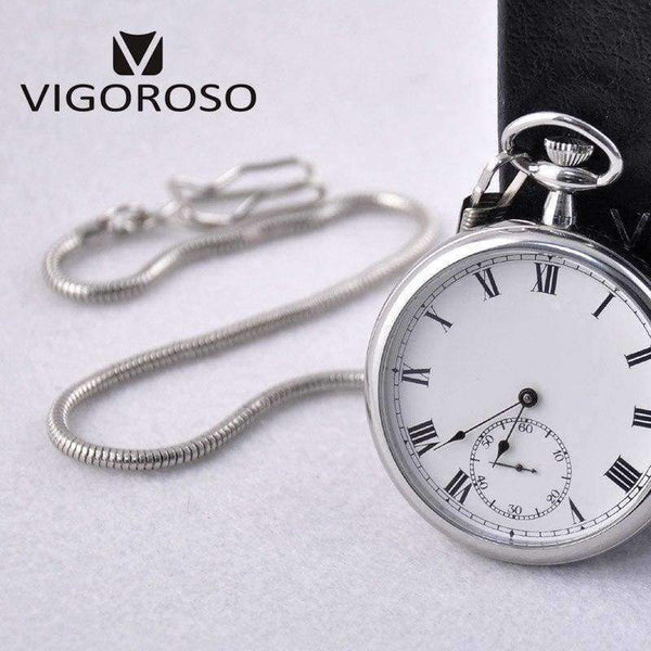 Planet Gates VIGOROSO Reloj de bolsillo mecánico de acero inoxidable, de lujo, resistente al agua, con subesfera y esqueleto, estilo antiguo vintage.