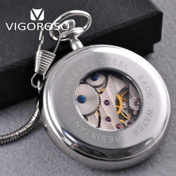 Planet Gates VIGOROSO Reloj de bolsillo mecánico de acero inoxidable, de lujo, resistente al agua, con subesfera y esqueleto, estilo antiguo vintage.